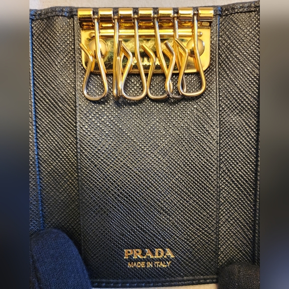 PRADA Tessuto Milano Saffiano Leather 6 Key Holder Wallet Cardholder Black - Picture 7 of 15